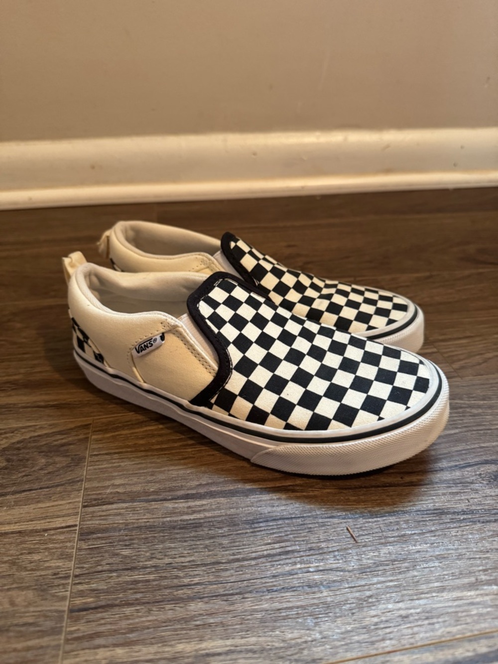 Vans Kids Slip-On Checkerboard Sneakers - Black and White